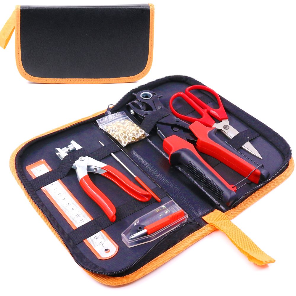 Glarks Heavy Duty Adjustable Metal Hole Punch Pliers Revolving Leather Belt Hole Punch with Eyelet Pliers Tool Kit for Belt, Watch Bands, Saddle, Shoes, Crafts Glarks