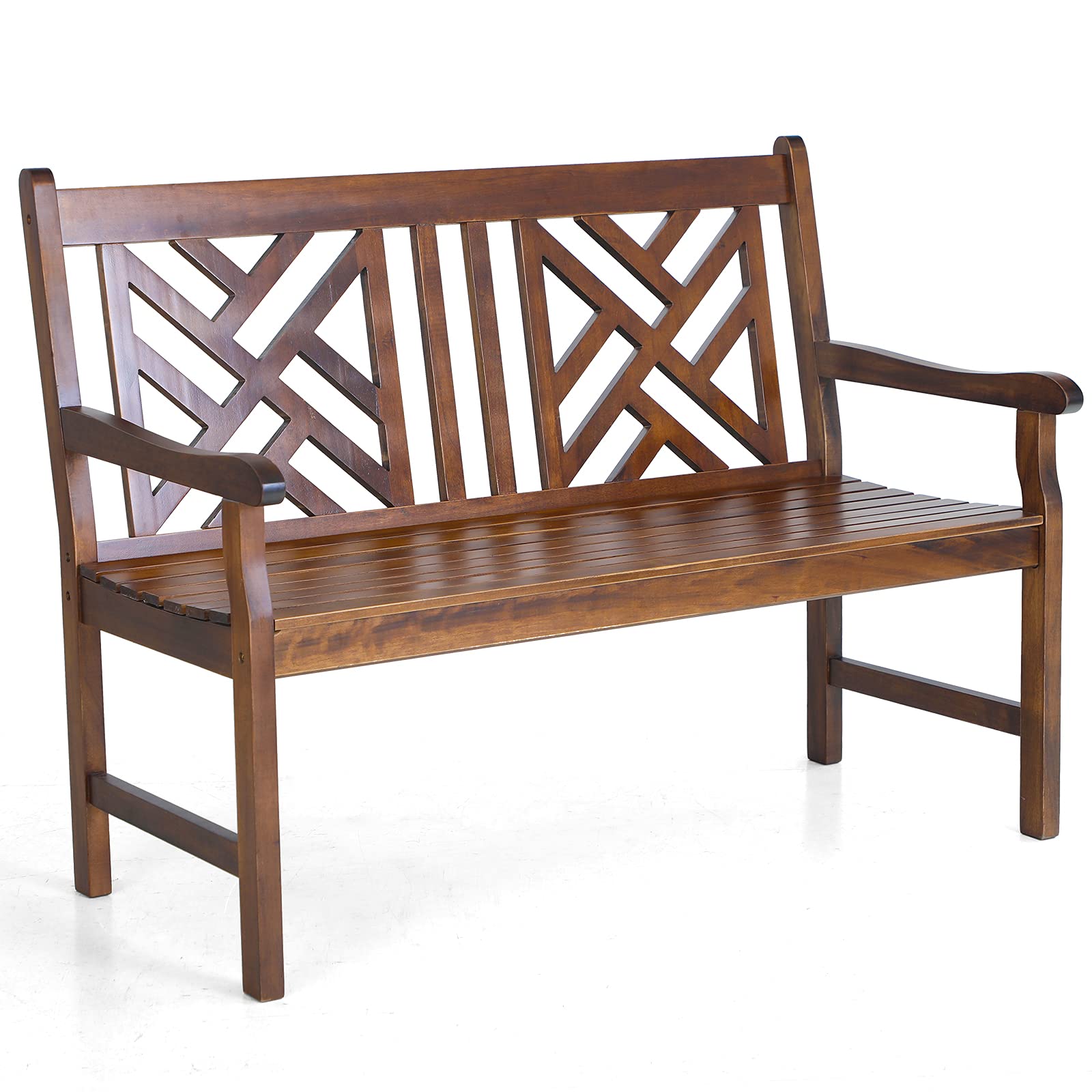 Sophia & William Walnut Outdoor Garden Bench - 47" Weatherproof Wooden Patio Seating with Backrest - WoodArtSupply