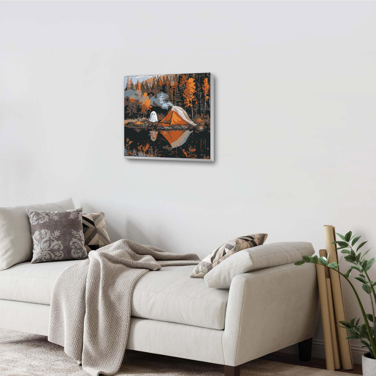 Ginfonr Framed Paint by Numbers Kit for Adults, Halloween Ghosts Acrylic Painting on Canvas, Landscape Oil Painting for Beginner with Brushes, Adults Paint-by-Number for Home Wall Decor (8x8inch) Ginfonr