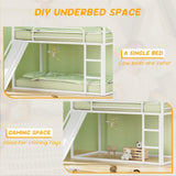 Varmsteda Bunk Bed Twin Over Twin for Kids with Slide and Ladder, Metal Floor Bunk Bed Frame with Full-Length Guardrail, Space-Saving Bunk Beds, White Varmsteda