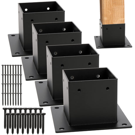 Yesland 4 Pack 4 x 4 Post Base, Inner Size 3.6 X 3.6 Inch Iron Post Bracket with Black Coating Heavy Duty Flange Anchor Base, Support Deck Base with Screws for Pavilion, Deck Railing, Fence, Mailbox Yesland