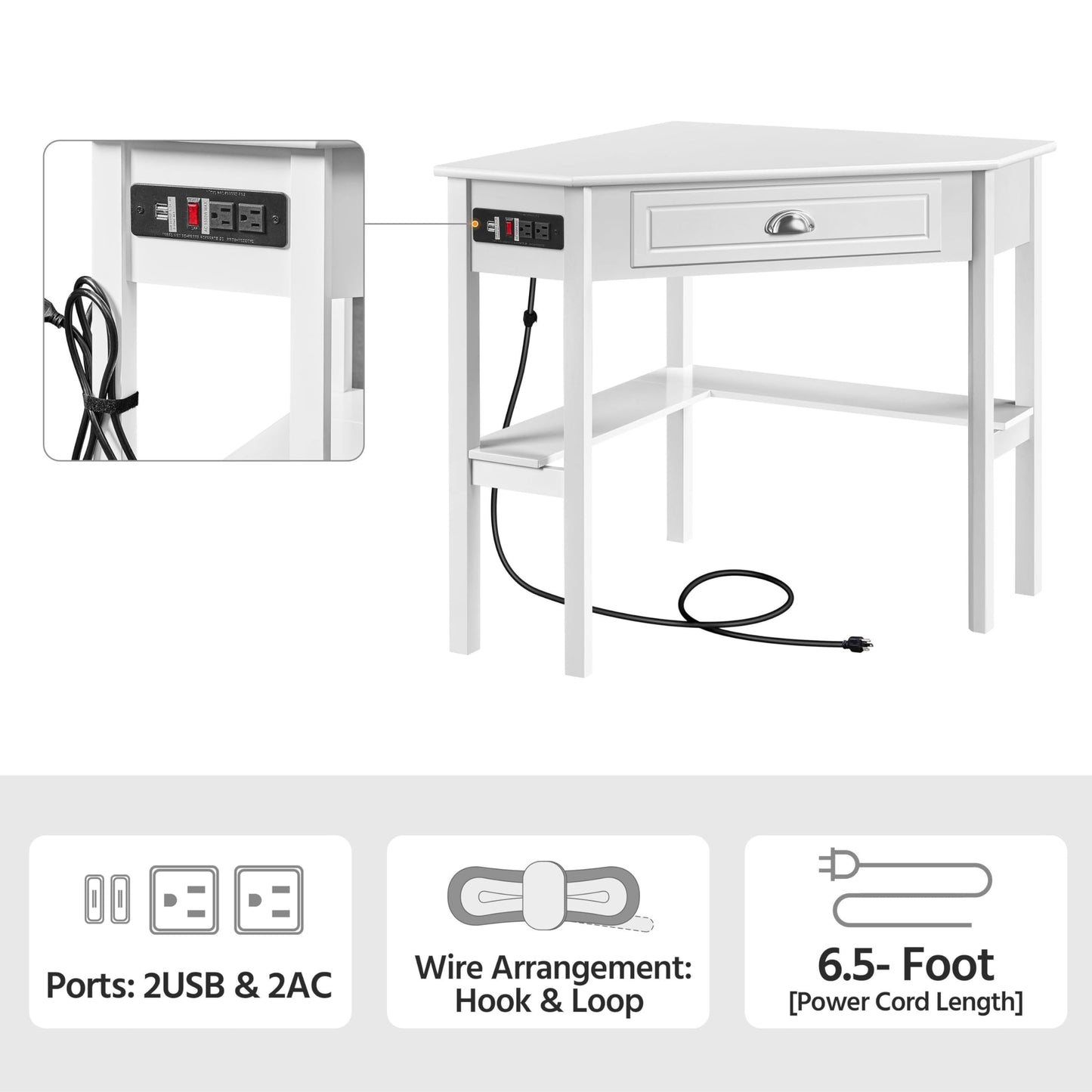 Yaheetech L Shaped Corner Computer Desk with Power Outlets, Reversible Triangle Workstation with USB Ports and Hook for Small Space, Modern Home Office Desk Gaming Table with Drawer & Shelf,  - WoodArtSupply