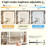 Vabches Makeup Vanity Desk with Sliding Mirror, 41.8'' White Farmhouse Vanity Table with Stool, Jewelry Cabinet & Charging Station, Large Drawer, Visual Cabinet, 3 Lighting Modes, Adjustable Shelves Vabches