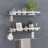 VOLPONE Glass Shelf for Bathroom 15.7 in Bathroom Shelves with Towel Bar Tempered Glass Shelves with 4 Removable Hooks for Wall（2 Tier） VOLPONE