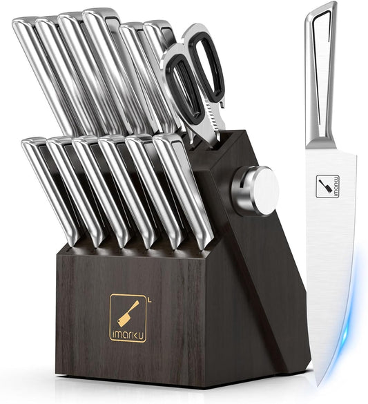 Knife Sets for Kitchen with Block imarku G14 Japanese Knife Set Stainless Steel Kitchen 14pcs, Built-in Sharpener, Sharp Knives with Non-slip Ergonomic Handle - Dishwasher Safe, Home Essential Gifts