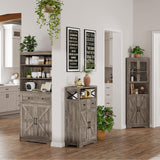 Farmhouse Storage Cabinet with Barn Doors and Open Shelf, Kitchen Pantry with Storage, Coffee Bar Station, Freestanding Cupboard Hutch Cabinet for Kitchen, Dinning Room, Livingroom, Grey FiveWillowise