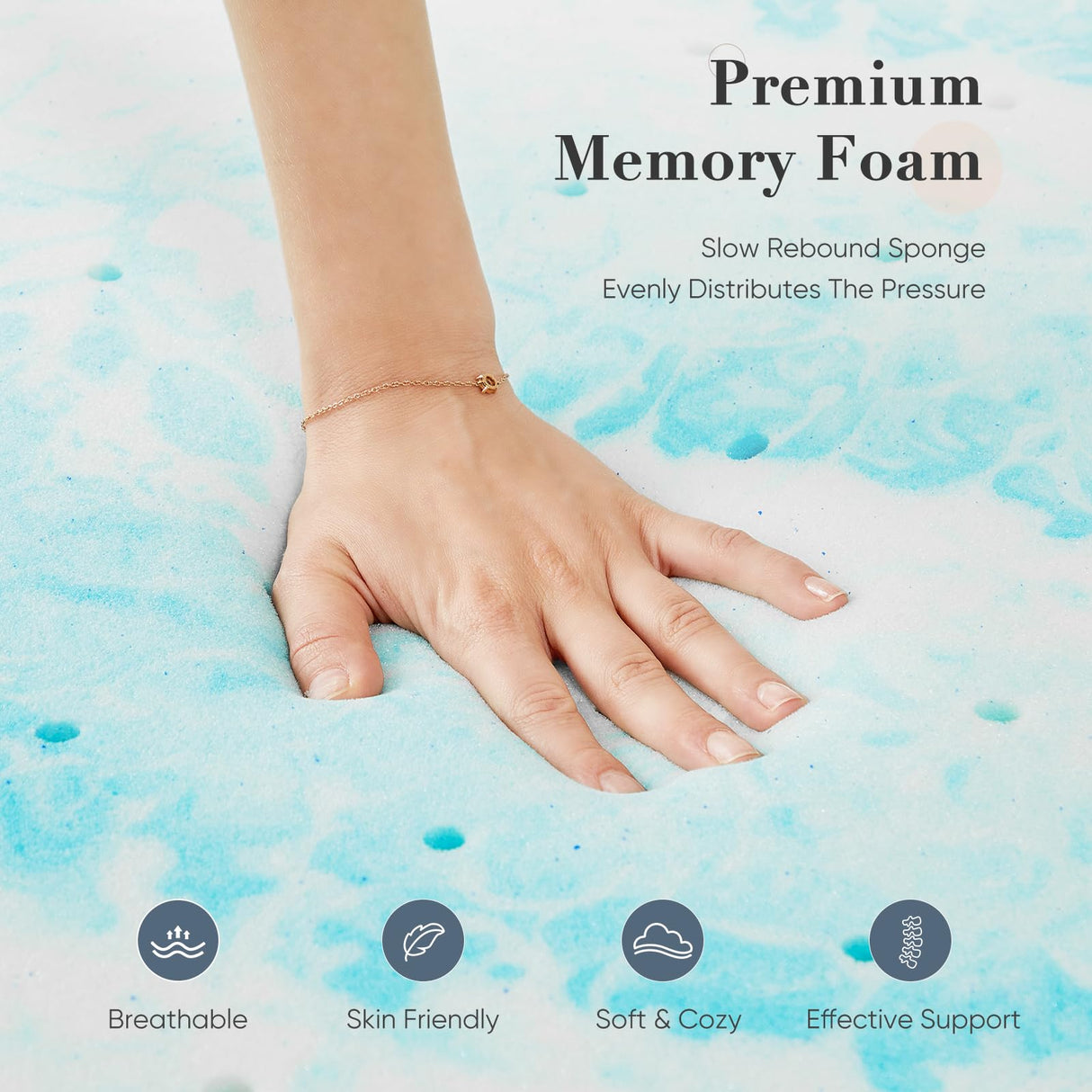 DUMOS Memory Foam Mattress Topper Queen, 3 Inch Thick Gel Infused Bed Toppers for Queen Size Bed, Soft Mattress Pads Breathable for Sleeper Sofa, RV, Camper, CertiPUR-US Certified, Blue DUMOS