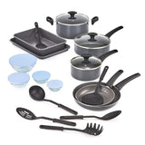 BELLA Nonstick Cookware Set with Glass Lids - Aluminum Bakeware, Pots and Pans, Storage Bowls & Utensils, Compatible with All Stovetops, 21 Piece, Black BELLA