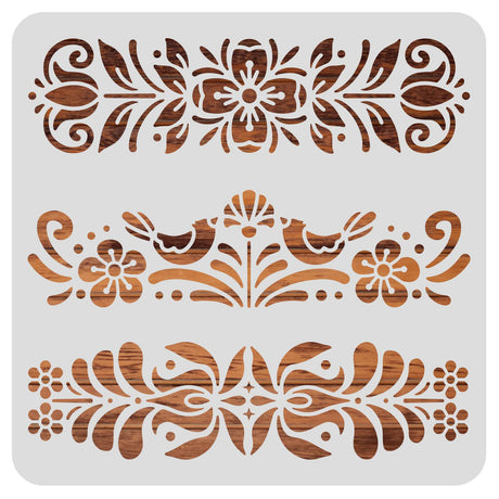 BENECREAT Plastic Folk Decorative Painting Stencil Templates, 12x12inch Floral Pattern Scandinavian Style Reusable Drawing Stencils for DIY Art Craft Wall Canvas Furniture BENECREAT