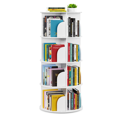 SpaceAid 4-Tier White Rotating Bookshelf Tower - Spinning Lazy Susan Bookcase Organizer - WoodArtSupply