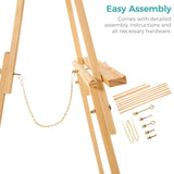 VISWIN 63" Wooden Tripod Display Easel Stand for Wedding Sign, Poster, A-Frame Artist Easel Floor with Tray for Painting, Canvas, Foldable Easel - Natural VISWIN