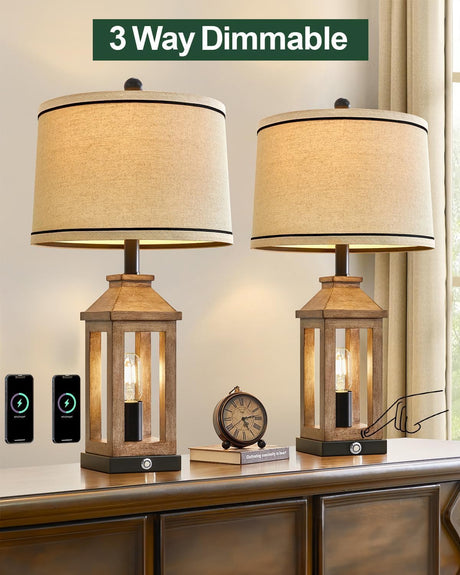 G-SAFAVA 23.75" Farmhouse Dual USB Charging Ports 3-Way Dimmable Touch Control Table Lamp with Nightlight Vintage Modern Lamps for Living Room Bedroom G-SAFAVA