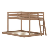 Grain & Grove Bear Twin Over Full Bunk Bed, Low Bunk Bed Frame for Kids, Bunk with Ladder, Guardrail, and Slats, No Box Spring Required, Oak Embossed Pecan Grain & Grove