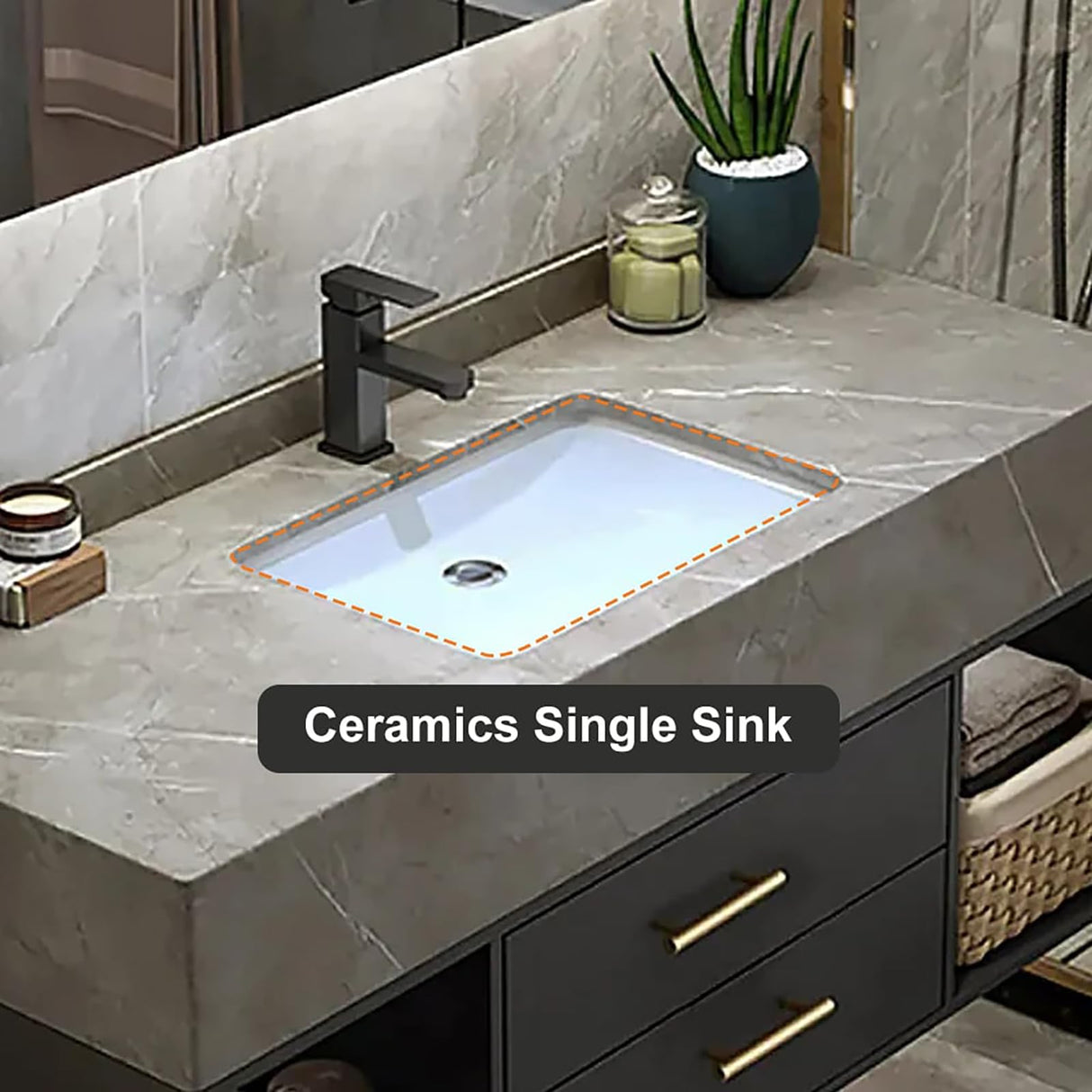 Weibath 35'' Floating Bathroom Vanity with Sintered Stone Sink 2 Drawers (Black, 35.4" W x 18.9" D x 21.64" H) Weibath