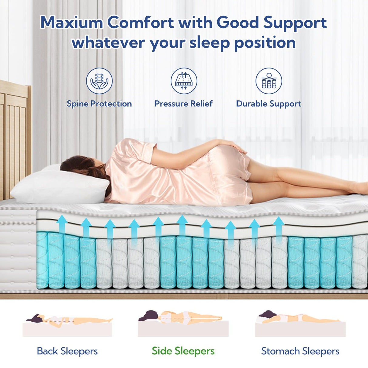 Queen Mattress, 12 Inch Queen Hybrid Mattress in a Box with Memory Foam and Individual Pocket Spring, Medium Firm for Pressure Relief and Motion Isolating, CertiPUR-US Certified UniPon