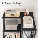 HOOBRO Corner Bookshelf, 5-Tier L-Shaped Bookcase, Industrial Open Display Shelf Tall Storage Organizer, Vertical Storage Rack, for Living Room, Home Office, Black BB60SJ01 HOOBRO