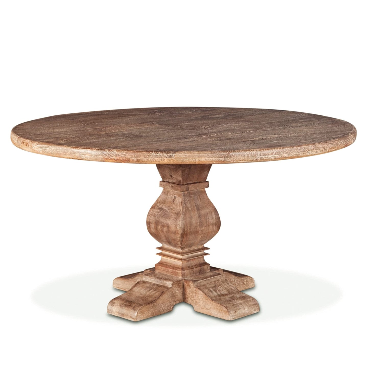 World Interiors Mango Wood Round Dining Table In Antique Oak - WoodArtSupply