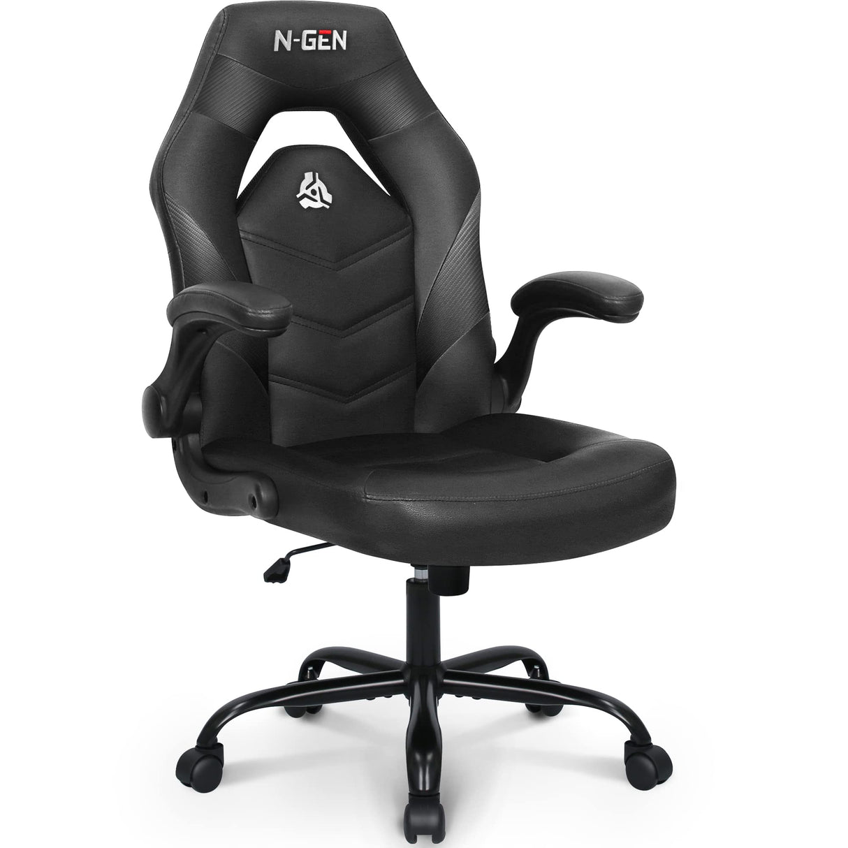 N-GEN Video Gaming Computer Chair Ergonomic Office Chair Desk Chair with Lumbar Support Flip Up Arms Adjustable Height Swivel PU Leather Executive with Wheels for Adults Women Men (Black) NEO CHAIR