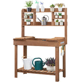 Yaheetech Potting Bench Table Horticulture Germination Table & Outdoor Garden Work Bench Platform w/Display Rack/Storage Shelf/Hanger/Thoughtful Sink Brown Yaheetech