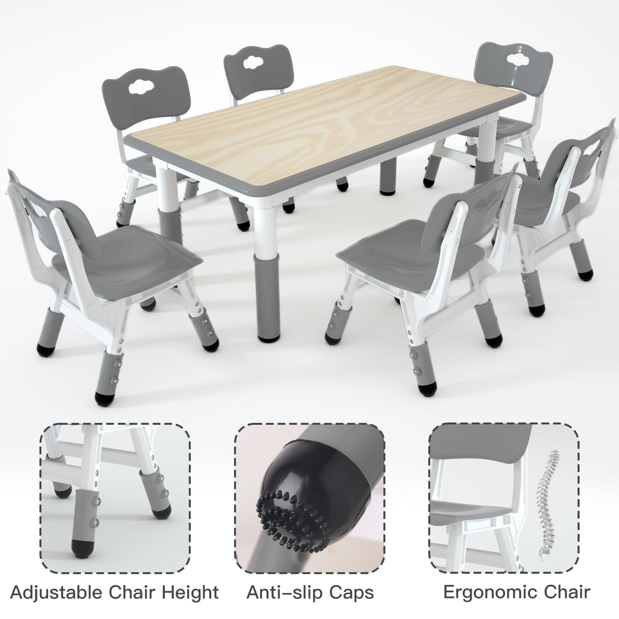 LulliSpace Kids Study Table and 6 Chairs Set,Height Adjustable Table and Chairs for Children and Toddlers,47.2"X23.6"Graffiti Desktop,Suitable for Daycare,Classrooms, Home LulliSpace