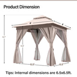 LAUSAINT HOME Outdoor Patio Gazebo with Expansion Bolts, Double Roof Soft top Gazebos Shelter Party Tent with Mosquito Nettings and Privacy Screens for Backyard, Deck, Garden, Lawn (8×8, Khaki) LAUSAINT HOME