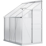Outsunny 6' x 4' Aluminum Lean-to Greenhouse Polycarbonate Walk-in Garden Greenhouse with Adjustable Roof Vent, Rain Gutter and Sliding Door for Winter, Clear Outsunny