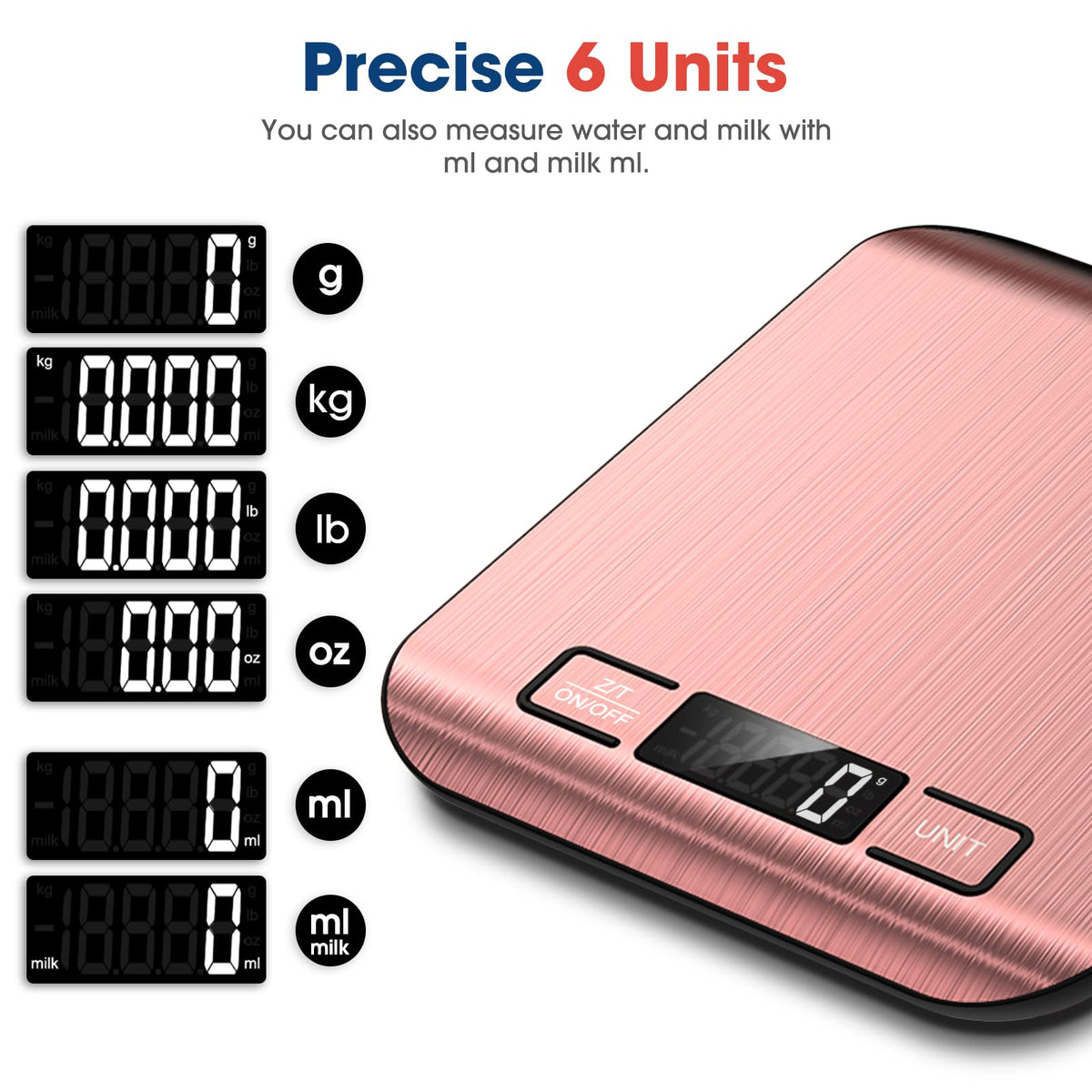 Mik-Nana Food Scale, 22lb Digital Kitchen Scale Weight Grams and Ounces for Baking Cooking Coffee Package Postage, 6 Units with Tare Function, LCD Display, Easy Clean Stainless Steel Mik-Nana