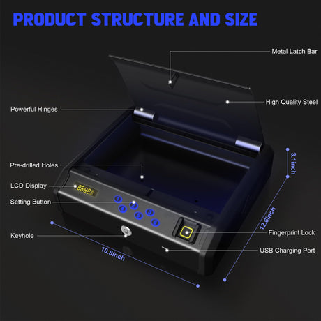 Gun Safe, Biometric Gun Safes for Handgun with 3 Ways Unlock Safe Fingerprint Digital PIN Key Fingerprint Quick Access Pistol Safe for Car Nightstand Living Room StormRift