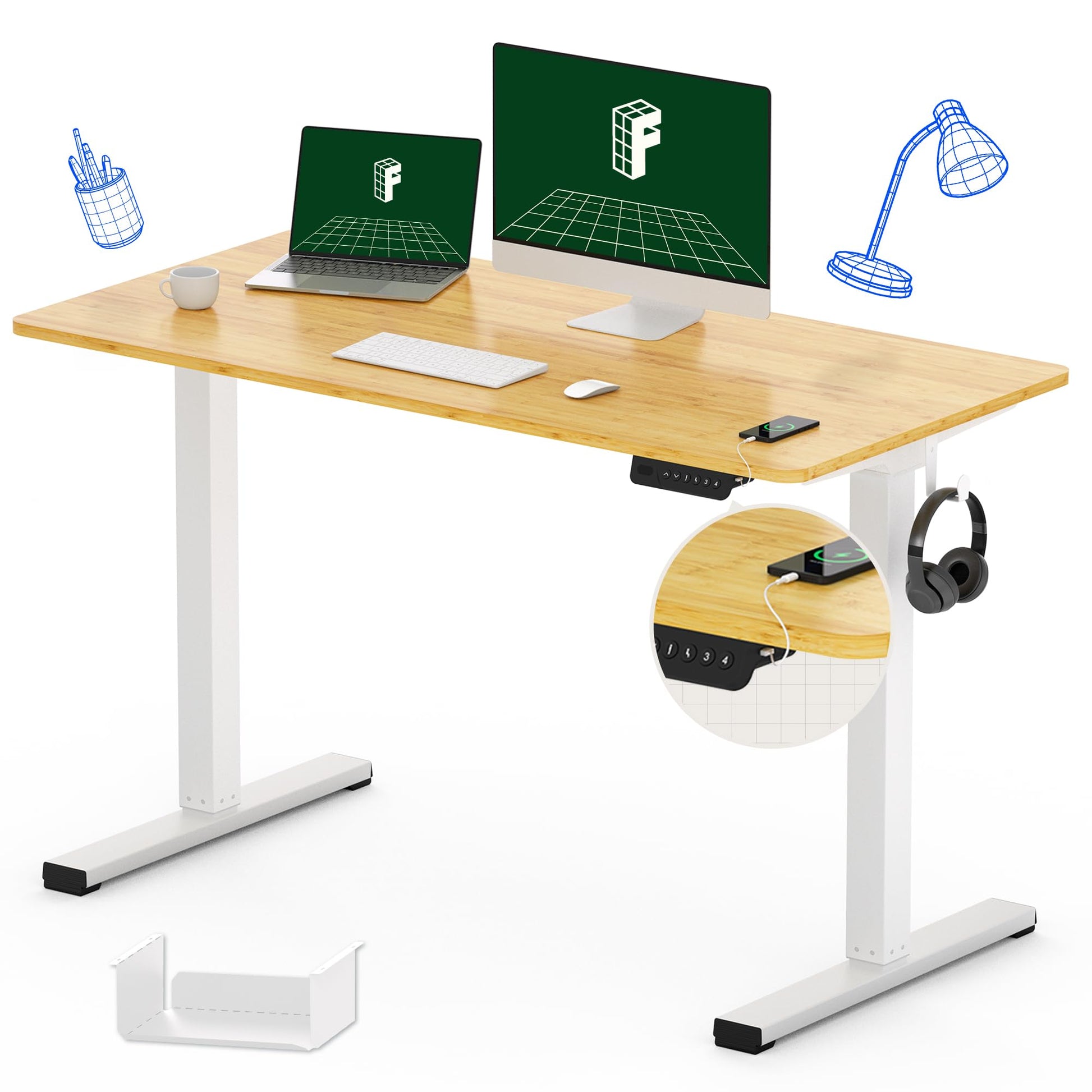 FLEXISPOT Adjustable Desk Quick Assembly Electric Standing Desk with 48 x 24 Inches Whole-Piece Ergonomic Memory Controller Sit Stand Desk(White Frame + 48" Bamboo Texture Desktop) - WoodArtSupply