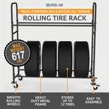 STEELAID Tire Storage Rack - Rolling Rack for Garage - Indoor/Outdoor Shelves 60 inch Organizer STEELAID