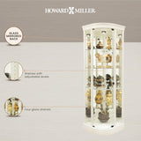 Howard Miller Marlowe IV Corner Curio Cabinet – Lighted White Wire Brushed Frameless Glass Door Mirrored Back Adjustable Glass Shelves Pad Lock Clips & No Reach Roller Switch Quality Home Decor Howard Miller