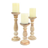 Boston Warehouse Natural Wood Pillar Candle Holder, 3 Piece Set, Distressed Whitewash Boston Warehouse