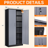 NODHM Metal Storage Cabinets with Lock, 71" Garage Storage Cabinet with 2 Door and 5 Adjustable Shelves, Steel Lockable Tool Cabinets for Home, Office, Gym, Garage NODHM