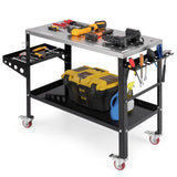 Toolsempire Welding Table, 1200 lbs Load Capacity Welding Workbench Table with Tool Rack & Tray, 5/8” Fixture Holes, Bottom Shelf, Portable Welding Cart with 4 Lockable Wheels for Welding, Sawing Toolsempire