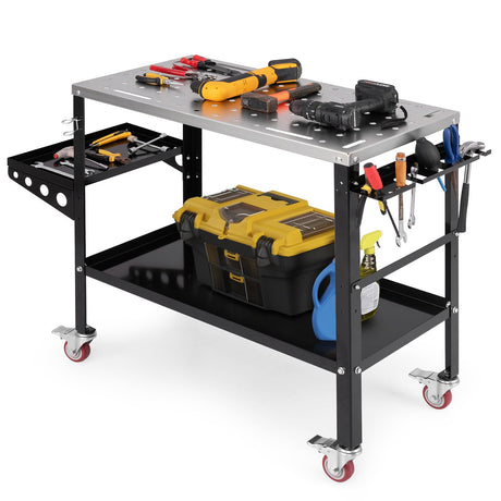 Toolsempire Welding Table, 1200 lbs Load Capacity Welding Workbench Table with Tool Rack & Tray, 5/8” Fixture Holes, Bottom Shelf, Portable Welding Cart with 4 Lockable Wheels for Welding, Sawing Toolsempire