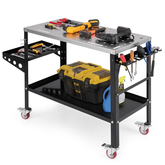 Toolsempire Welding Table, 1200 lbs Load Capacity Welding Workbench Table with Tool Rack & Tray, 5/8” Fixture Holes, Bottom Shelf, Portable Welding Cart with 4 Lockable Wheels for Welding, Sa - WoodArtSupply