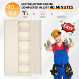 INTERGREAT Metal Wardrobe Closet, 72" Grey Locking Storage Wardrobe Cabinet with Doors and Shelves, Tall Steel Clothes Storage for Office, Home, School, Gym INTERGREAT