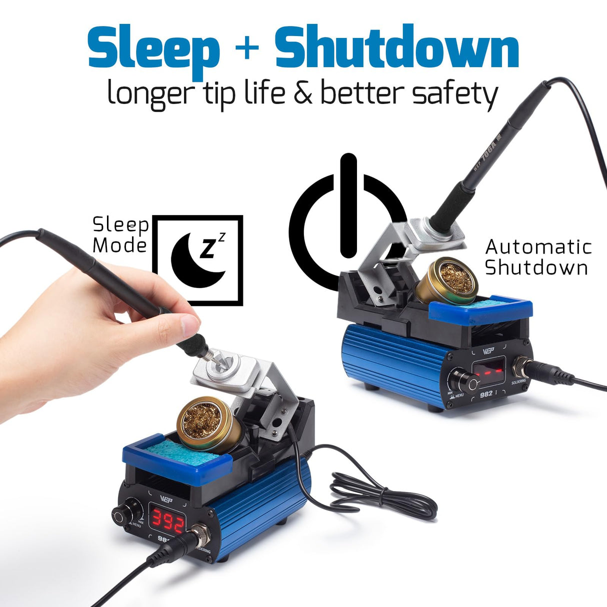 WEP 982-I Precision Soldering Iron Station with Temperature Control, Preset Channels, °C-°F Conversion, Sleep Mode, Automatic Shutdown, Calibration Functions C210 Compatible Soldering Tips WEP