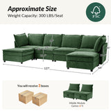HULALA HOME 127'' Modular Sectional Sofa, Oversized U Shaped Couch with Storage Ottoman, Comfy Chenille Sofa with Deep Seat, 6 Seat Convertible Couches for Living Room, Green HULALA HOME