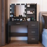 DINGIPP Makeup Vanity Desk with Lighted Mirror and Charging Station, Makeup Table with 4 Drawers & Storage Shelves, Vanity Desk 3 Color Modes Available, Bedroom Dressing Table for Women, girls (Black) DINGIPP
