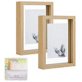 MUYE 5x7 Floating Frame Set of 2,Double Glass Rustic Photo Frame for Wall Hanging or Tabletop Standing,Also Display 4x6 or 3x5 Photo for Floating Effect,Natural MUYE