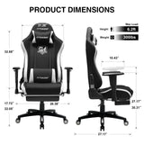 GTRACING Gaming Chair with Footrest, Fabric Breathable Big and Tall Ergonomic Computer Chair 350 lbs with Adjustable Lumbar Support and Recliner, High Back Game Chair for Office Gaming, Black GTRACING