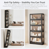 BONITURE Display Cabinet with Acrylic Glass Doors,5-Tiers Curio Cabinet with LED Lighting for Collectibles, Collectibles Toy Organizers Rack & Display Shelf Display Case Storage Cabinet, Black BONITURE