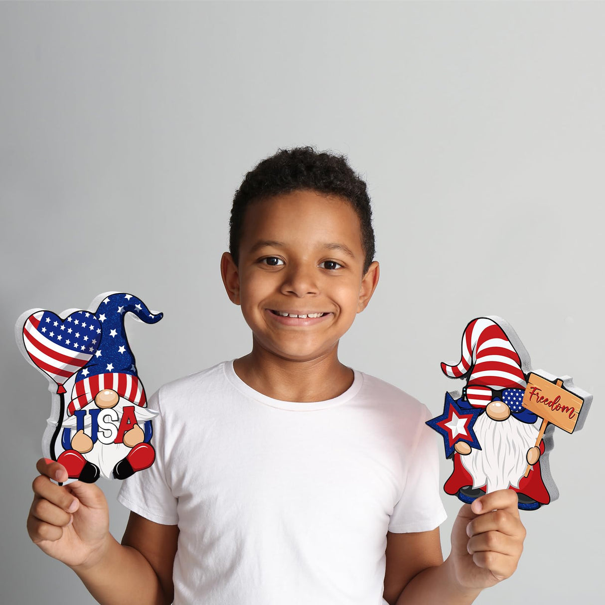 Qunclay 6 Pieces Patriotic Table Decor Memorial Day Table Decorations Wooden Gnome Freedom Truck Star 4th of July Table Signs for Veterans Day Independence Day Table Topper Decor Supplies (No Base) Qunclay