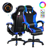 pofluany Gaming Desk Chair, Gaming Chair with Bluetooth-Compatible Speakers and RGB LED Lights, Ergonomic Massage Computer Chair with Height Adjustable, Video Game Chair High Back with Lumbar Support pofluany