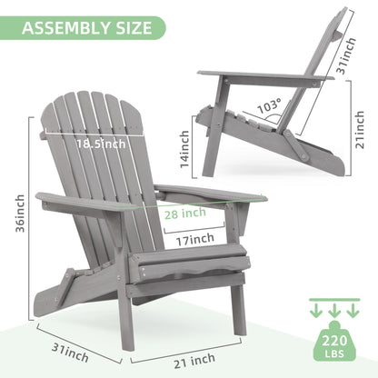 Outdoor Wooden Folding Adirondack Chair with Pre-Assembled BackRest, Wood Patio Chair for Garden Backyard Porch Pool Deck Firepit