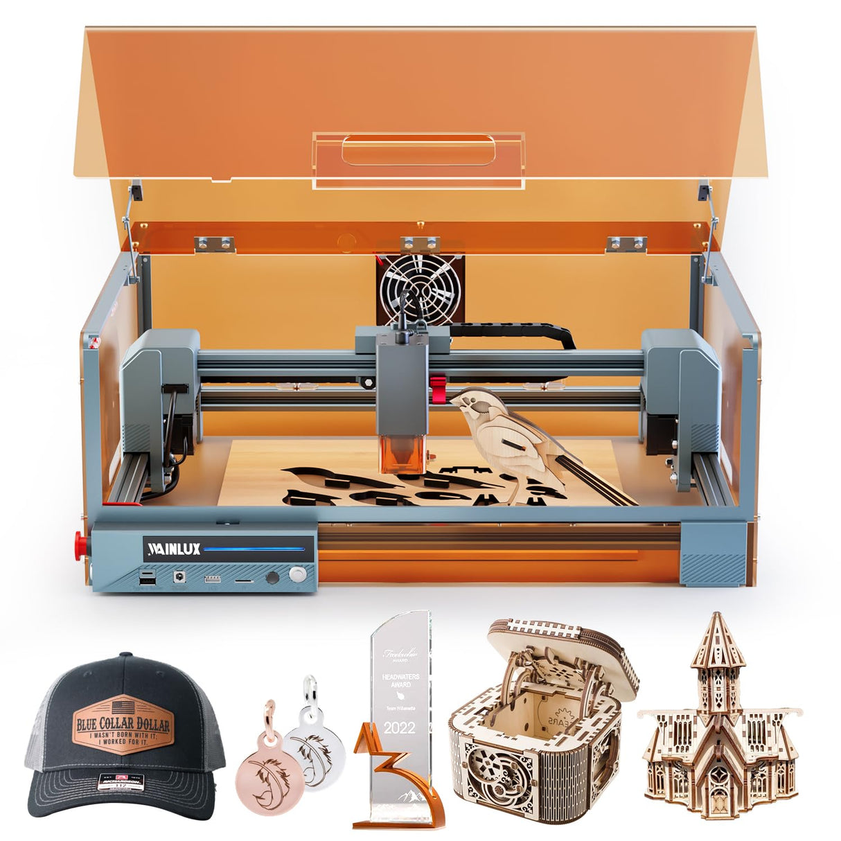 WAINLUX X1 10W Laser Engraver Machine,10000mW Laser Engraver and Cutter Machine for Wood Leather Metal Silicone Paper Glass Acrylic Cloth,for DIY Supports Win/Mobile System/Offline Class1 WAINLUXPRO