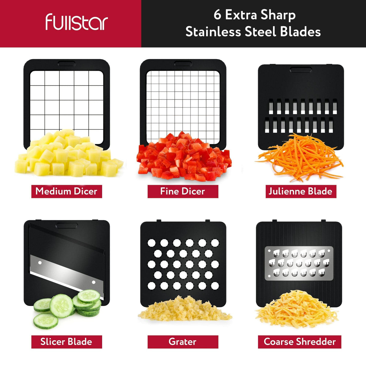 Fullstar Vegetable Chopper, Cheese Slicer, Food Chopper, Veggie Chopper, Onion Chopper, Vegetable Chopper with Container, Mandoline Slicer & Cheese Grater (6 in 1 - White) fullstar