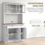 HOMCOM 71" Kitchen Pantry Cabinet, Freestanding Kitchen Hutch with Microwave Stand, 2 Drawers and Adjustable Shelves, Bar Cabinet with Glass and Recessed Doors for Dining Room, White HOMCOM