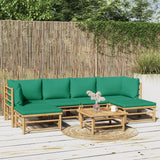vidaXL 7-Piece Patio Lounge Set, Outdoor Furniture with Green Cushions, Durable Bamboo Material, Comfortable Seating with Practical Table, Modular Design, Easy Assembly vidaXL